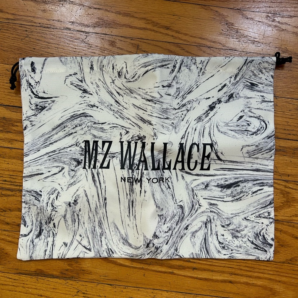 MZ WALLACE Marble-Print Drawstring Dust bag in Black and White